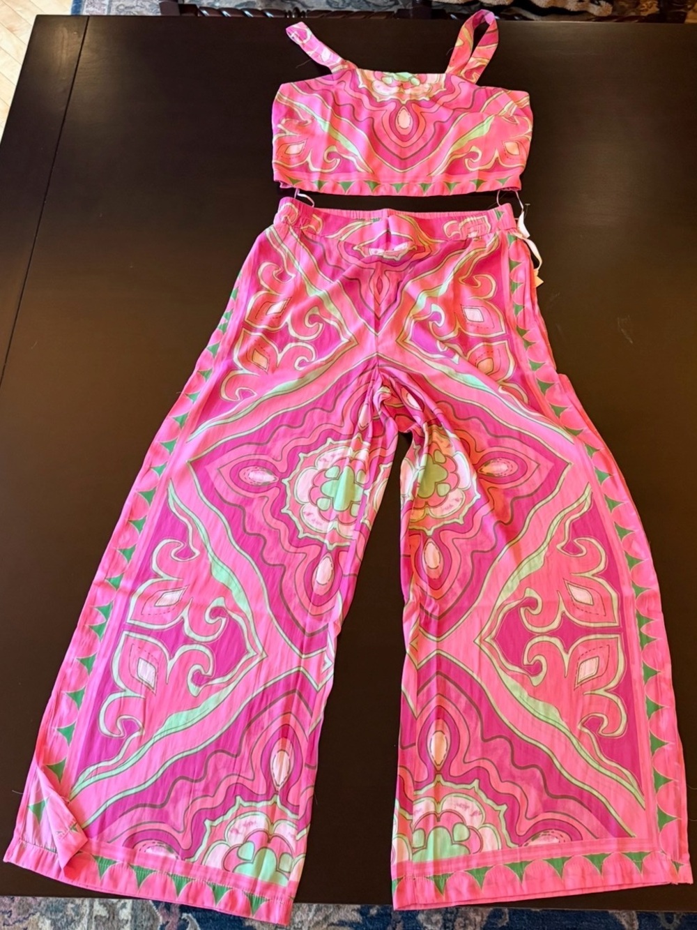 Rose & Olive Pink and Green Printed Two-Piece Set